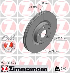 Tarcza hamulcowa ZIMMERMANN 250139820 2036566 FORD S-MAX  15- przód