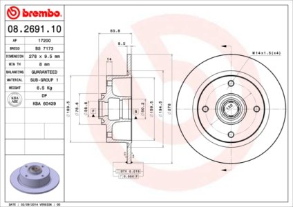 Tarcza hamulcowa BREMBO 08.2691.10 113407075