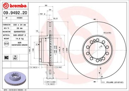 Tarcza hamulcowa BREMBO 09.9492.20 5010422262