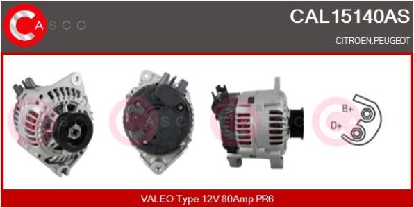 ALTERNATOR 12V 80A CASCO CAL15140AS 