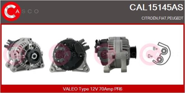 ALTERNATOR 12V 70A CASCO CAL15145AS 