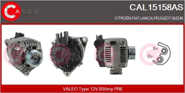 ALTERNATOR 12V 80A CASCO CAL15158AS 