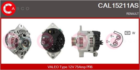 ALTERNATOR 12V 75A CASCO CAL15211AS 