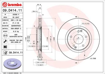TARCZA HAMULCOWA BREMBO 09 D414 11 przód