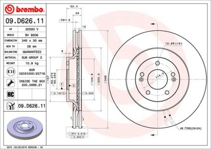Tarcza hamulcowa BREMBO 09 D626 11 przód