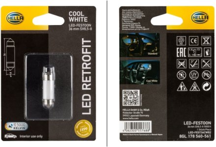 ŻARÓWKA LED RETROFIT HELLA 8GL178560561 C5W C5W SV8.5-8 36MM 5000K 2SZT