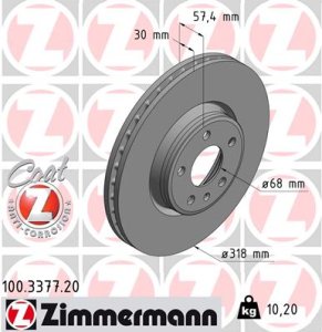 Tarcza hamulcowa ZIMMERMANN 100337720 8W0615301H AUDI A4  15- przód