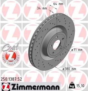 Tarcza hamulcowa ZIMMERMANN 250138752 2032486 FORD MUSTANG  15- przód