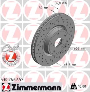 Tarcza hamulcowa ZIMMERMANN 530246752 26300AL010 SUBARU OUTBACK  15- przód