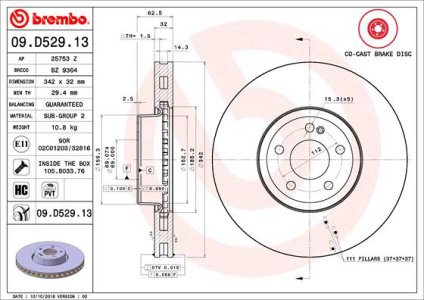 Tarcza hamulcowa BREMBO 09 D529 13 0004212812 MERCEDES W213 E-KLASA  16- PRZÓD