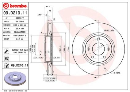 Tarcza hamulcowa BREMBO 09D21011 51712A6600 HYUNDAI I30  13