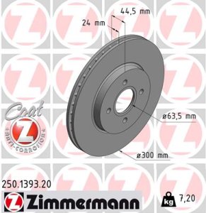 Tarcza hamulcowa ZIMMERMANN 250139320 4328921 FORD FOCUS ST170  02-04