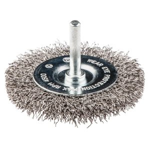 SZCZOTKA DRUCIANA TARCZOWA Z TRZPIENIEM 75 MM, INOX