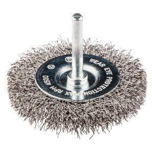SZCZOTKA DRUCIANA TARCZOWA Z TRZPIENIEM 50 MM, INOX