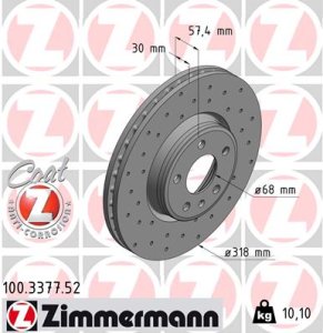 Tarcza hamulcowa ZIMMERMANN 100337752 8W0615301H AUDI A4  15- przód