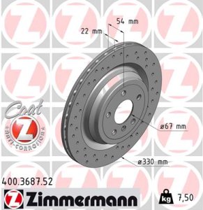 Tarcza hamulcowa ZIMMERMANN 400.3687.52 1664230112
