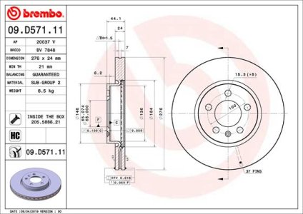 Tarcza hamulcowa BREMBO 09 D571 11 2Q0615301H VW POLO  17