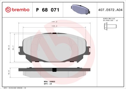 Klocki hamulcowe BREMBO P68071X 410606808R RENAULT MEGANE IV 15- przód