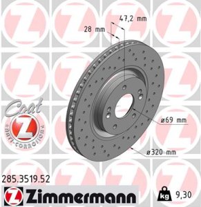 Tarcza hamulcowa ZIMMERMANN 285.3519.52 517122T100