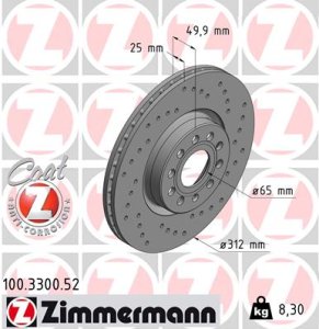 Tarcza hamulcowa ZIMMERMANN 100.3300.52 1K0615301AA