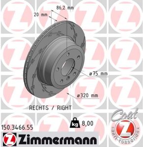 Tarcza hamulcowa ZIMMERMANN 150346655 34216763345 BMW 5 E60,61  05-10 PT 