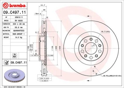 Tarcza hamulcowa BREMBO 09C49711 50532932 ALFA ROMEO GIULIA  16- PRZÓD