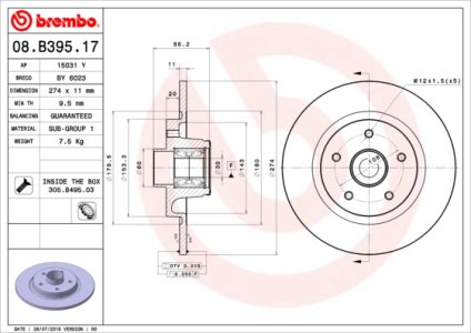 Tarcza hamulcowa BREMBO 08.B395.17 8200381148
