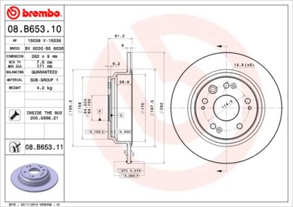 Tarcza hamulcowa BREMBO 08.B653.11 42510SZ3J00