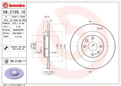 Tarcza hamulcowa BREMBO 08.C135.11 N06Y26251