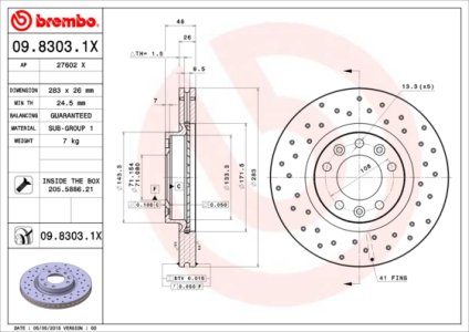 Tarcza hamulcowa BREMBO 09.8303.1X 4246V4