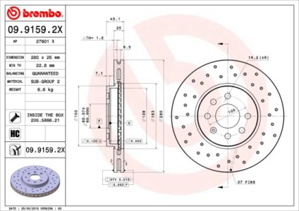 Tarcza hamulcowa BREMBO 09.9159.2X 569007