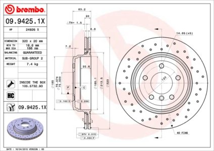 Tarcza hamulcowa BREMBO 09.9425.1X 34216753215