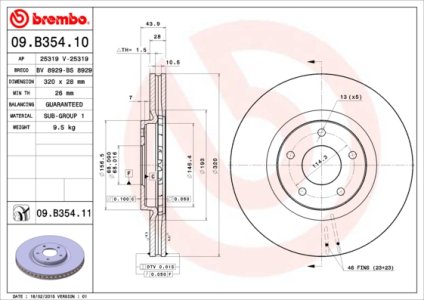 Tarcza hamulcowa BREMBO 09.B354.11 40206JY01A