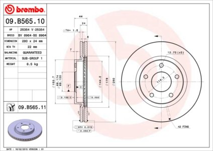 Tarcza hamulcowa BREMBO 09.B565.11 402061KA3A