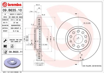 Tarcza hamulcowa BREMBO 09.B635.11 1K0615301AJ
