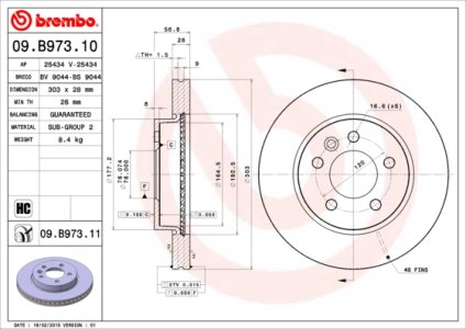 Tarcza hamulcowa BREMBO 09.B973.11 2H0615301A