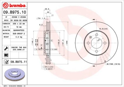 Tarcza hamulcowa BREMBO 09.B975.11 1S0615301