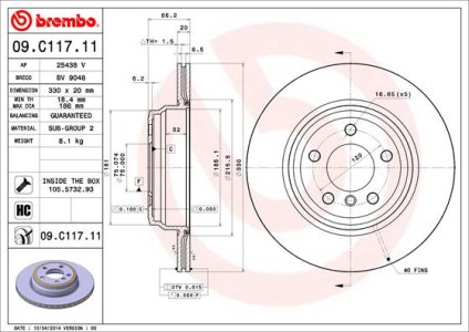Tarcza hamulcowa BREMBO 09.C117.11 34216792233