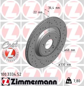 Tarcza hamulcowa ZIMMERMANN 100.3334.52 8K0615601C