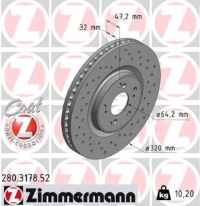 Tarcza hamulcowa ZIMMERMANN 280.3178.52 45251TL0G50