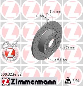 Tarcza hamulcowa ZIMMERMANN 600.3234.52 1K0615601K