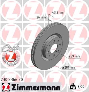 Tarcza hamulcowa ZIMMERMANN 230.2366.20 46535086