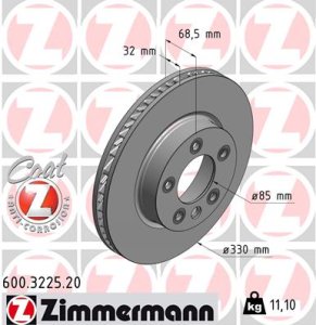 Tarcza hamulcowa ZIMMERMANN 600.3225.20 7L6615302D