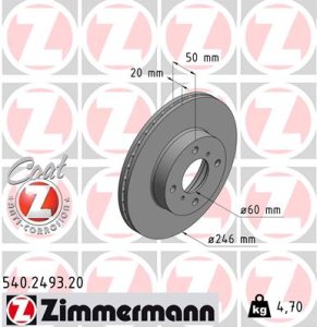 Tarcza hamulcowa ZIMMERMANN 540.2493.20 5531162G00