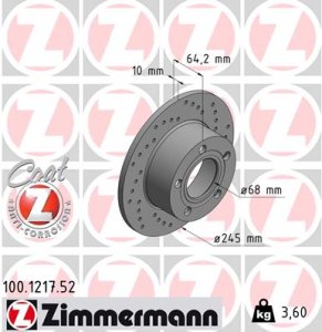 Tarcza hamulcowa ZIMMERMANN 100.1217.52 4A0615601A