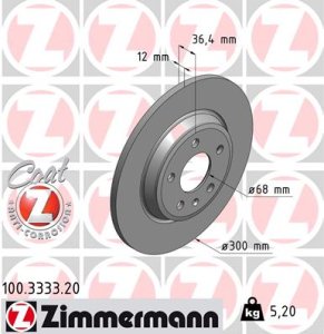 Tarcza hamulcowa ZIMMERMANN 100.3333.20 8K0615601B