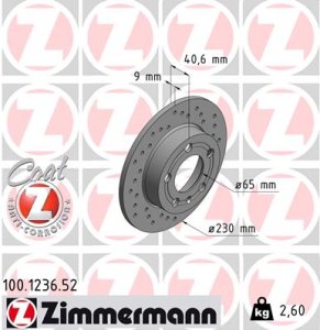 Tarcza hamulcowa ZIMMERMANN 100.1236.52 1J0615601