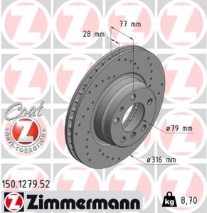 Tarcza hamulcowa ZIMMERMANN 150.1279.52 34111162093