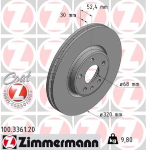 Tarcza hamulcowa ZIMMERMANN 100.3361.20 8R0615301C