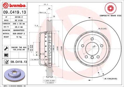 Tarcza hamulcowa BREMBO 09C41913 34116763824 BMW 5 E60,E61 6 E63  03-10